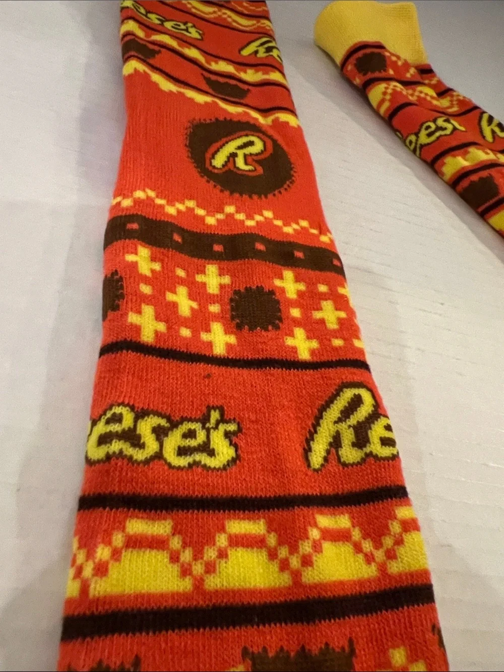 Reese's Orange & Yellow Novelty Crew Socks - Branded Candy Design - Unisex Sz Sm